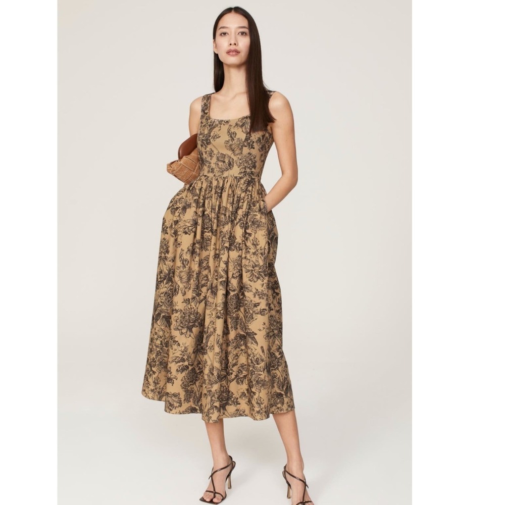 Adam Lippes Toile Floral Poplin Sleeveless A-Line Pockets‎ Size 8